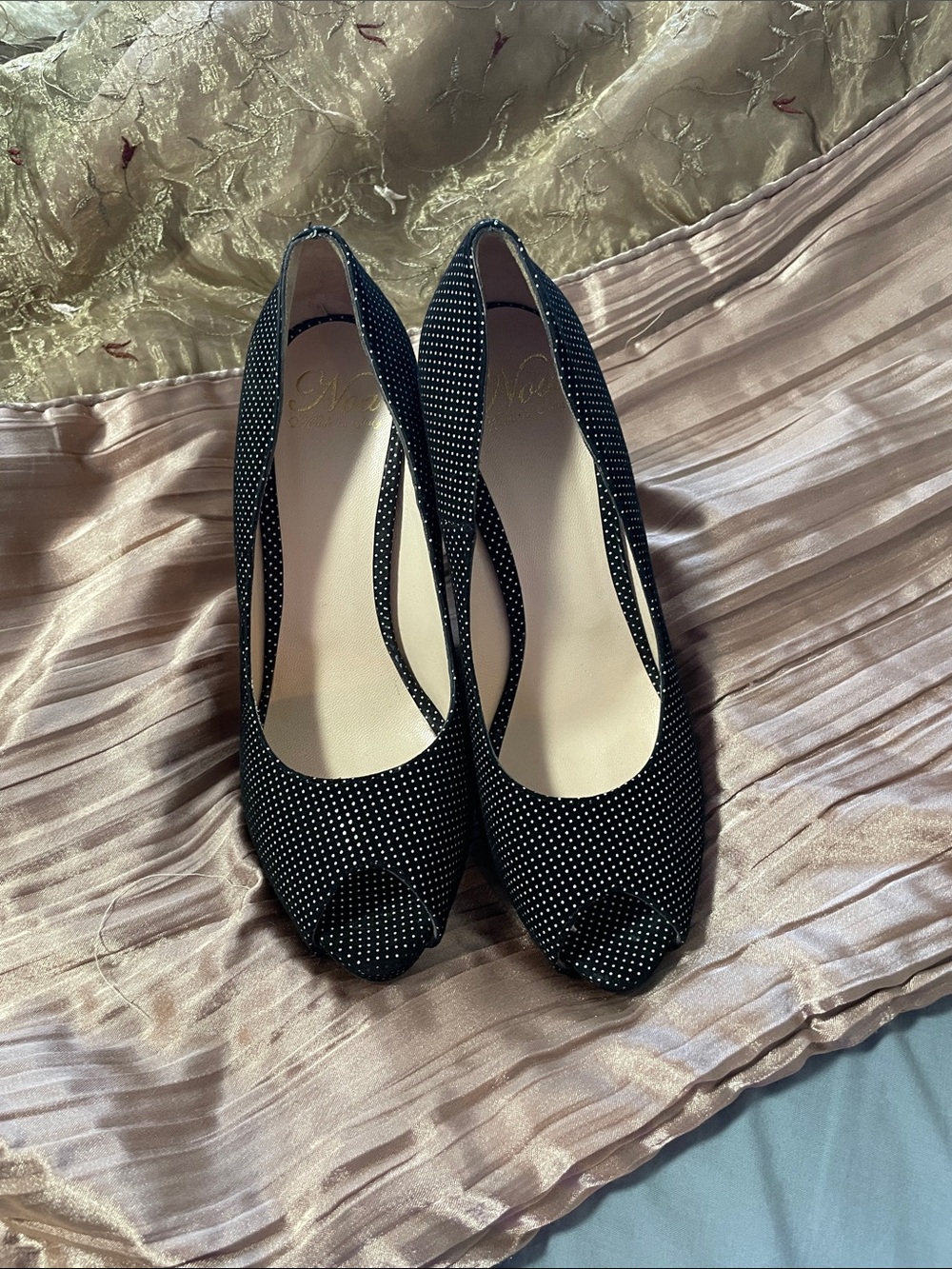 Noa Black Peep-Toe Heels with Silver Stud Dots